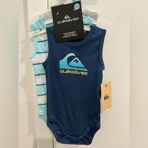 Quiksilver 3-Pack Bodysuits - Blue, Gray, Aqua Size 6-9 Months